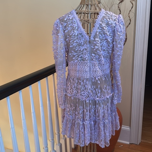 Elegant Lavender Lace Long Sleeve Dress - Picture 5 of 12
